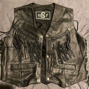 Vintage late 90’s real leather Moto fringe vest